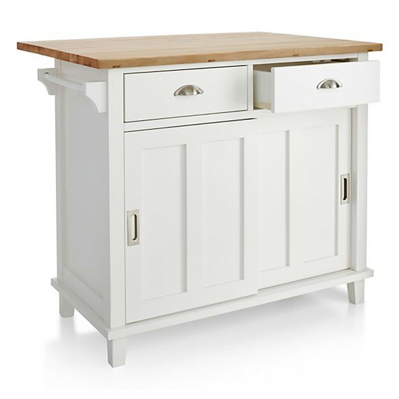 キッチンアイランド カウンター 幅113cmx52cm ラバーウッド 台 引き出し 収納 Crate and Barrel Belmont White Kitchen Island