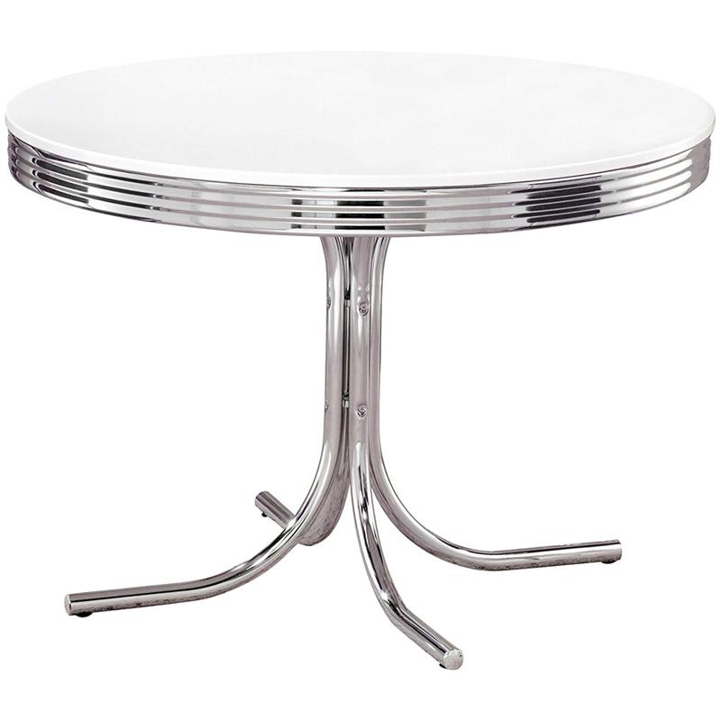 樂天商城 - テーブル 丸型 パブテーブル クロム ホワイト レトロ アンティーク ビンテージ Retro Round Dining Table White and Chrome