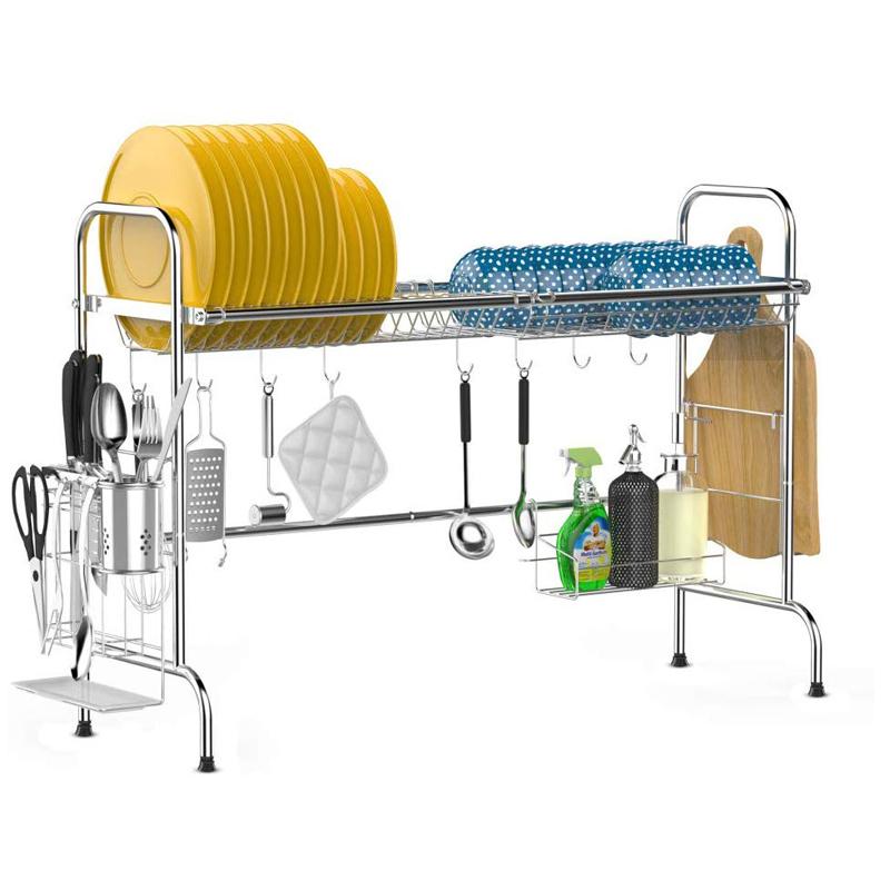 H퐅؂I VN fBbVbN XeX ܂Ȕz_[ tbN Lb` Over the Sink Dish Drying Rack, iSPECLE Large Premium 201 Stainless Steel Dish Rack with Utensil Holder Hooks for Kitchen Counter