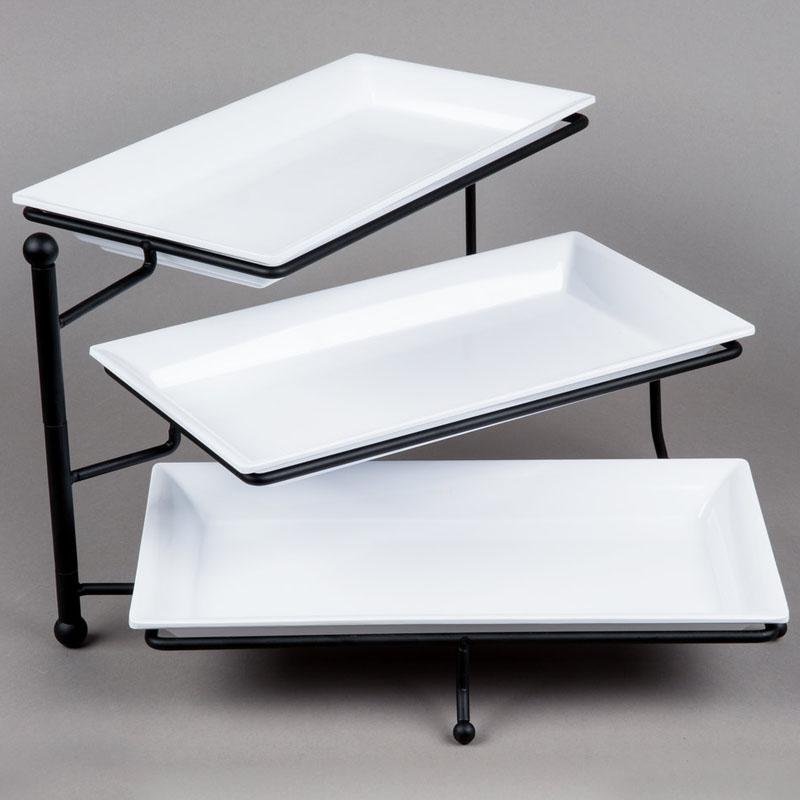 fBXvCX^h p` 3i ^ ~v[gt ubN T[rOgC JtF Xg oCLO rbtF American Metalcraft TTMEL3 Ironworks Three-Tier Foldable Rectangular Display Stand with Melamine Platters 124TTMEL3