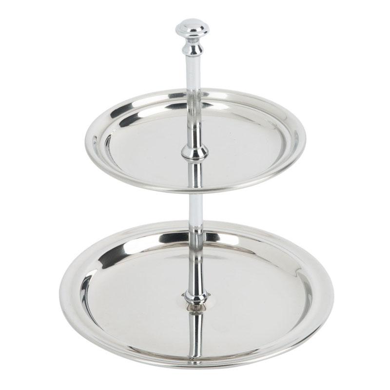 ディスプレイスタンド 丸型 2段 直径14cm ミニ ステンレス サービングトレイ カフェ レストラン バイキ..