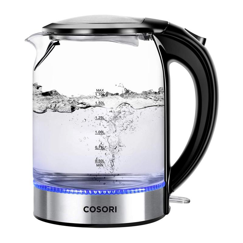 ガラス電気ケトル 1.7L BPAフリー LEDライト COSORI Electric Kettle(BPA-Free), 1.7 L Glass Water Boiler & Tea Heater with LED Indicator Light,Auto Shut-Off & Boil-Dry Protection,100% Stainless Steel Inner Lid & Bottom CO171-GK 家電