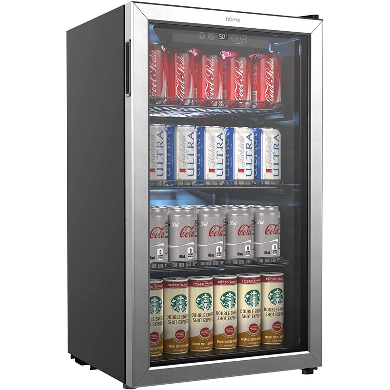 冷蔵庫 最大120缶 ガラスドア ステンレス オフィス 事務所 かっこいい おしゃれ ショーケース hOmeLabs Beverage Refrigerator and Cooler - 120 Can Mini Fridge with Glass Door for Soda Beer or Wine 家電