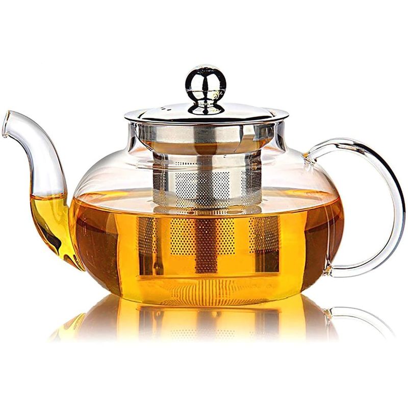 KX eB[|bg OK ₩ Pg g 800ml Hiware Good Glass Teapot with Stainless Steel Infuser & Lid, Borosilicate Glass Tea Kettle Stovetop Safe, Blooming & Loose Leaf Teapots, 27 Ounce