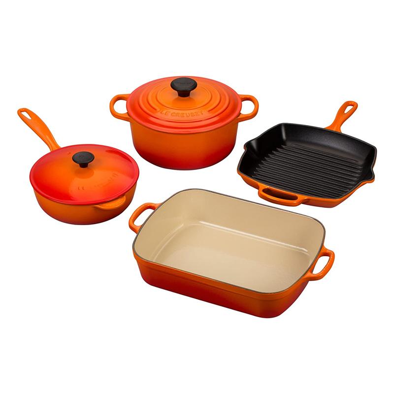 EN[[  tCp 6_Zbg LXgACA AC Gi N[ N[[ Le Creuset Signature 6-Piece Cast Iron Cookware Set, Flame