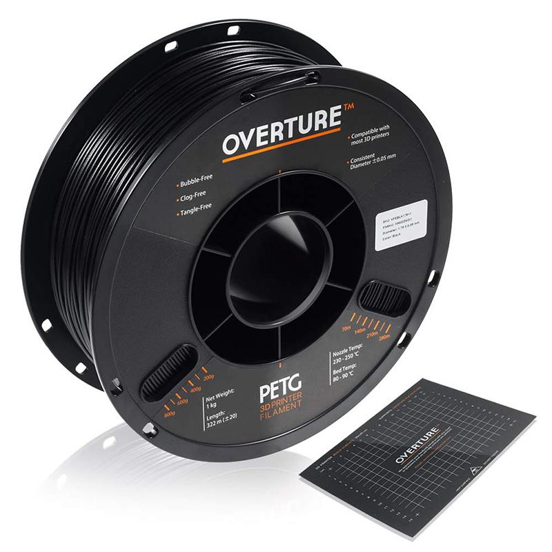 3Dプリンター用フィラメント 直径1.75mm 長さ322m OVERTURE PETG Filament 1.75mm with 3D Build Surface 200 x 200 mm 3D Printer Consumables, 1kg Spool (2.2lbs), Dimensional Accuracy /- 0.05 mm, Fit Most FDM Printer, Black