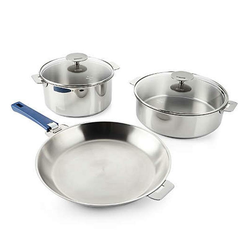 tCp  6_Zbg u[CN nh NXe eBl 胂f Crate and Barrel Cristel Mutine 6-Piece Cookware Set with Ink Blue Handle