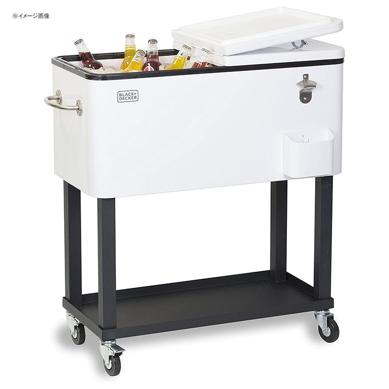 カート型 クーラーボックス 76L ホワイト 栓抜き付 ブラック・アンド・デッカー BLACK+DECKER, Mobile Cooler Cart, 2 Door Seal Lid, Bottle Opener with Catch Basin, Bottom Storage Tray, 4 Rolling Wheels, White, BCC20W