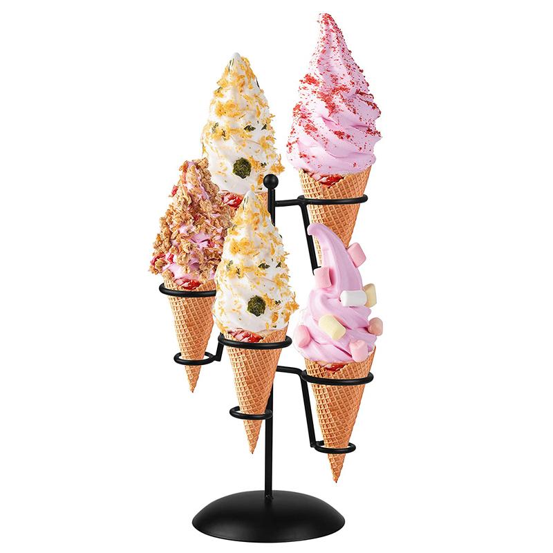 アイスクリーム コーンホルダー スタンド ラック ディスプレイ ブラック 黒 Black Iron Ice Cream Cone Holder Stand With Base to Display Snow Cones Sushi Hand Rolls Popcorn Candy French Fries Sweets Savory