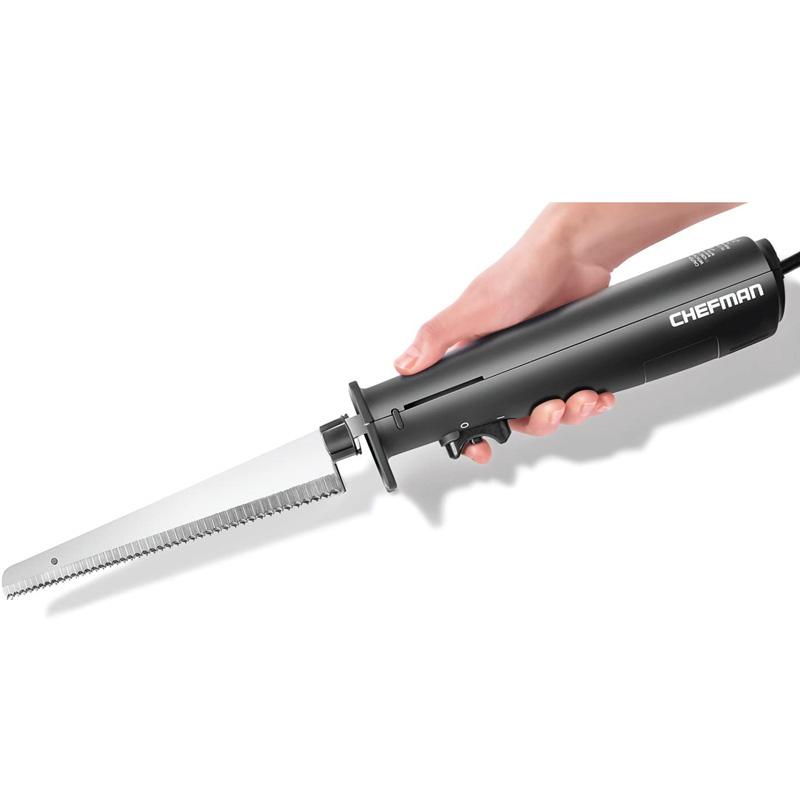 電動ナイフ 包丁 カービングフォーク ケース付 BPAフリー シェフマン Chefman Electric Knife with Bonus Carving Fork & Space Saving Storage Case Included One Touch, Durable 8 Inch Stainless Steel Blades, Rubberized Black Handle, BPA Free 家電