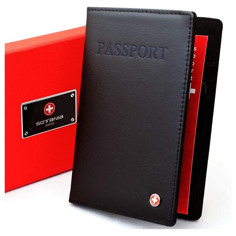 ѥݡȥ С ۥ 쥶 쥸åȥ 쥫 RFID֥å ߥɻ Sotania - Swiss Leather Passport and Credit Card Holder Case RFID Blocking Cover Travel Document Organizer