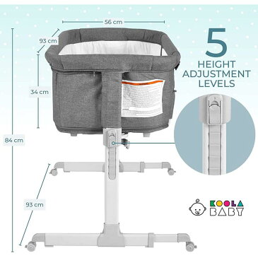折りたたみ式 3 in 1 バシネット ベッドサイドスリーパー ベビーサークル ベビーベッド ポータブル グレー 3 in 1 Baby Bassinet, Bedside Sleeper for Baby, Playpen, Easy Folding Portable Crib (Grey)- KoolaBaby
