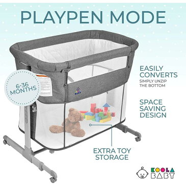 折りたたみ式 3 in 1 バシネット ベッドサイドスリーパー ベビーサークル ベビーベッド ポータブル グレー 3 in 1 Baby Bassinet, Bedside Sleeper for Baby, Playpen, Easy Folding Portable Crib (Grey)- KoolaBaby