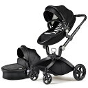 ベビーカー ストローラー PU（合皮）レザー 防水 レインカバー付 Baby Stroller Hot Mom Baby Carriage with Adjustable Seat Height Angle and Four