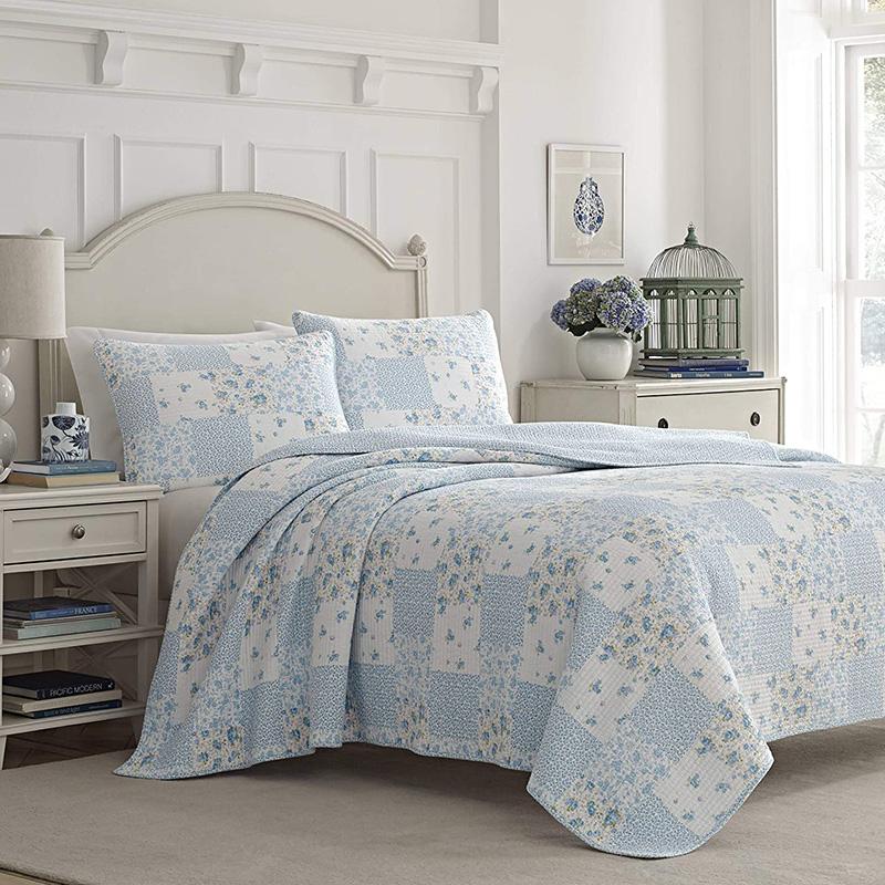 ローラアシュレイ リバーシブル キルト 枕カバーセット 花柄 ブルー パッチワーク Laura Ashley Home | Kenna Collection C...