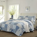 ローラアシュレイ リバーシブル キルト 枕カバーセット 花柄 ブルー パッチワーク Laura Ashley Home | Paisley Patchwork Collection | Luxury Premium Ultra Soft Quilt Coverlet, Comfortable Bedding Set, All Season Stylish Bedspread, Blue