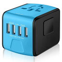 COsp ϊvO p[A_v^[ USB|[g SAUNORCH Universal International Travel Power Adapter W/Smart High Speed 2.4A 4xUSB Wall Charger, European Adapter, Worldwide AC Outlet Plugs Adapters for Europe, UK, US, AU, Asia-Blue
