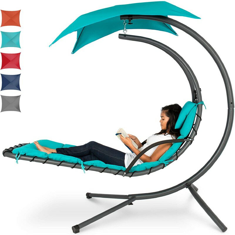 屋外用 ハンギングチェア スイング クッション キャノピー付 日よけ Best Choice Products Outdoor Hanging Curved Steel Chaise Lounge Chair Swing w/Built-in Pillow and Removable Canopy【代引不可】