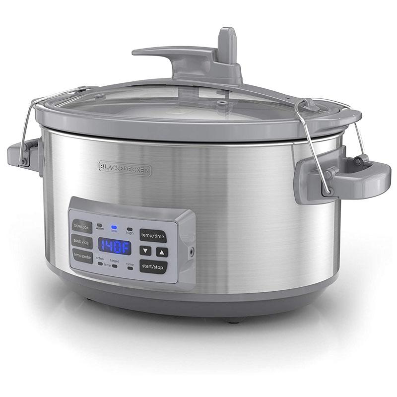 スロークッカー 6.6L 真空調理 温度計 プローブ付 ステンレス ブラック + デッカー BLACK+DECKER SCD7007SSD 7-Quart Digital Slow Cooker with Temperature Probe + Precision Sous-Vide, Capacity, Stainless Steel