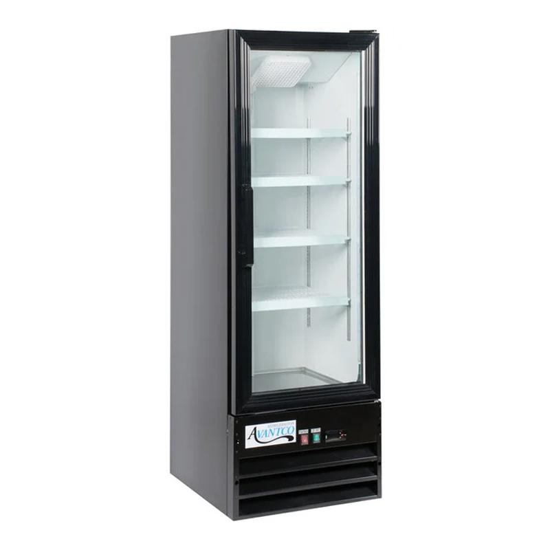 冷蔵庫 244L ガラスドア 棚4段 LED照明 ブラック 黒 Avantco GDC-10-HC 21 5/8" Black Swing Glass Door Merchandiser Refrigerator with LED Lighting 家電