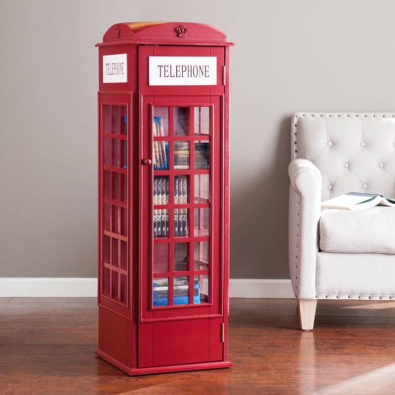 収納キャビネット 英国電話ブースデザイン 5つの棚 ブルゴーニュレッド Southern Enterprises Phone Booth Storage Cabinet, Burgundy Red