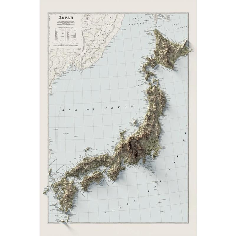 2D マップ 日本 地図 JAPAN - VINTAGE RELIEF MAP (1901)