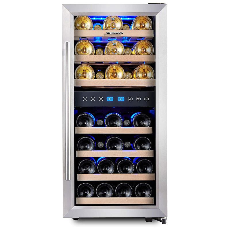 デュアルゾーン ワインクーラー 33本 フリースタンディング 温度制御 ガラスドア Phiestina Dual Zone Wine Cooler Refrigerator - 33 Bottle Free Standing Compressor Fridge and Chiller for Red and White Wines - 16 039 039 Glass Door Wine Refrigerator 家電