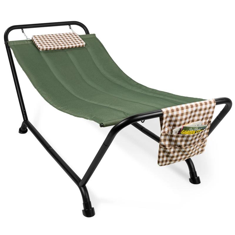 ハンモック 屋外 スタンド 枕 収納ポケット付 Outdoor Patio Hammock for Backyard, Garden w/ Stand, Pillow, Storage Pockets