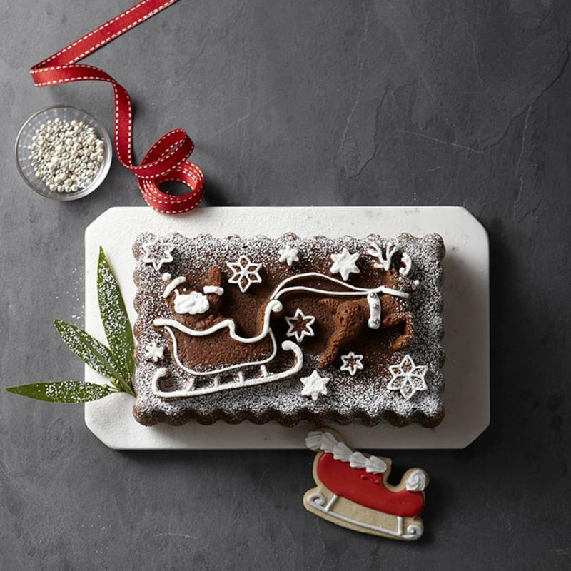 [tp NX}X T^ ECAYE\m} mfBbNEFA WILLIAMS SONOMA Nordic Ware Nonstick Cast Aluminum 'Twas the Night Before Christmas Loaf Pan