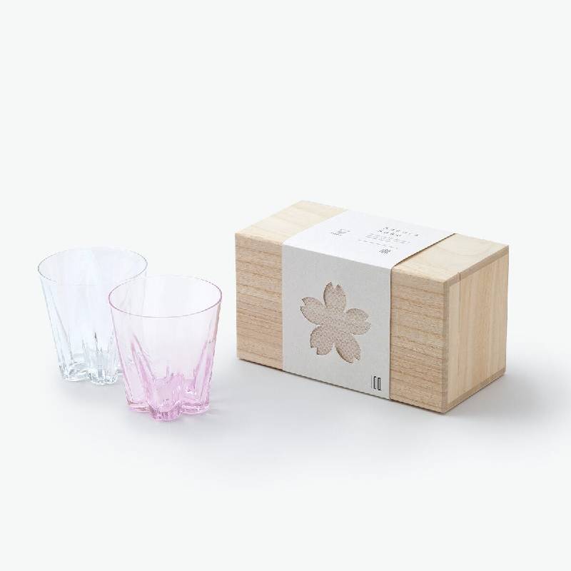 紅白セットの日本酒 さくらさく ロックグラス 紅白 ペア 100% SAKURASAKU GLASS ROCK KOHAKU