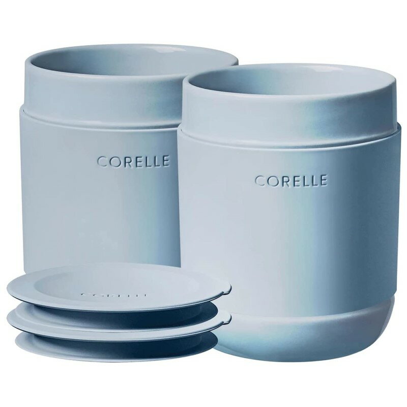 R[ }OJbv 399ml 2_Zbg ^u[  VRW Corelle Stoneware Tumbler Set of Two Silicone Lids for Hot or Cold Drinks Four Piece Cup Set with Solid Glaze for Travel and at Home Coffee, Cold Drinks, and Teas