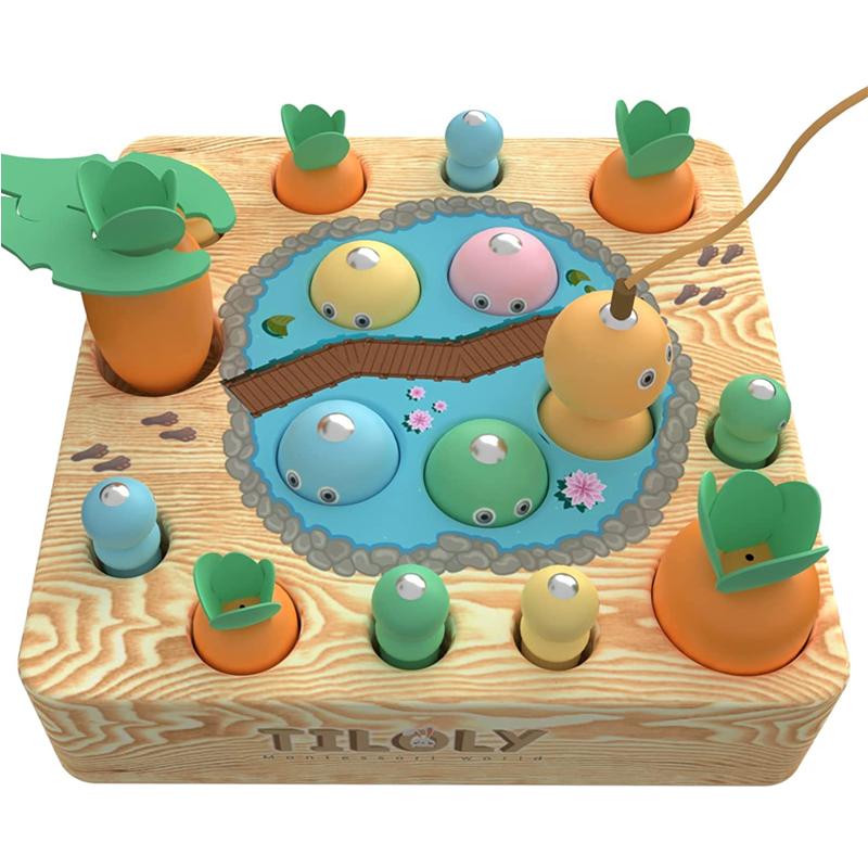 モンテソーリ 知育玩具 木のおもちゃ 磁石 魚 釣り にんじん 運動能力 Tiloly Montessori Wooden Toys for 1 Year Old & Up, Magnetic Fishing Game, Montessori Toys for 2 Year Old, Sensory Carrot Toy Helps Develop Motor Skills, 20 Pieces