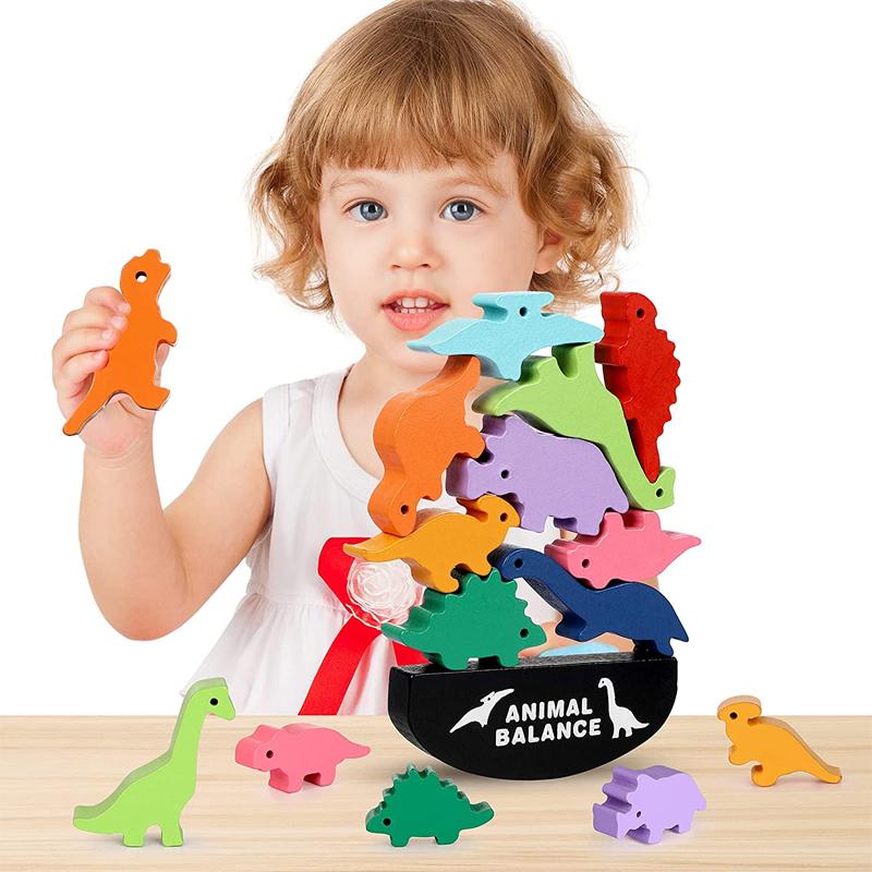 モンテソーリ 知育玩具 木のおもちゃ 恐竜 ブロック Toys for 3 4 5 6 7 Year Old Boys Girls, FRONOR Dinosaurs Montessori Building Blocks STEM Preschool Educational Wooden Stacking Toys Birthday Xmas Gifts for 3-7 Year Old Boys Girl