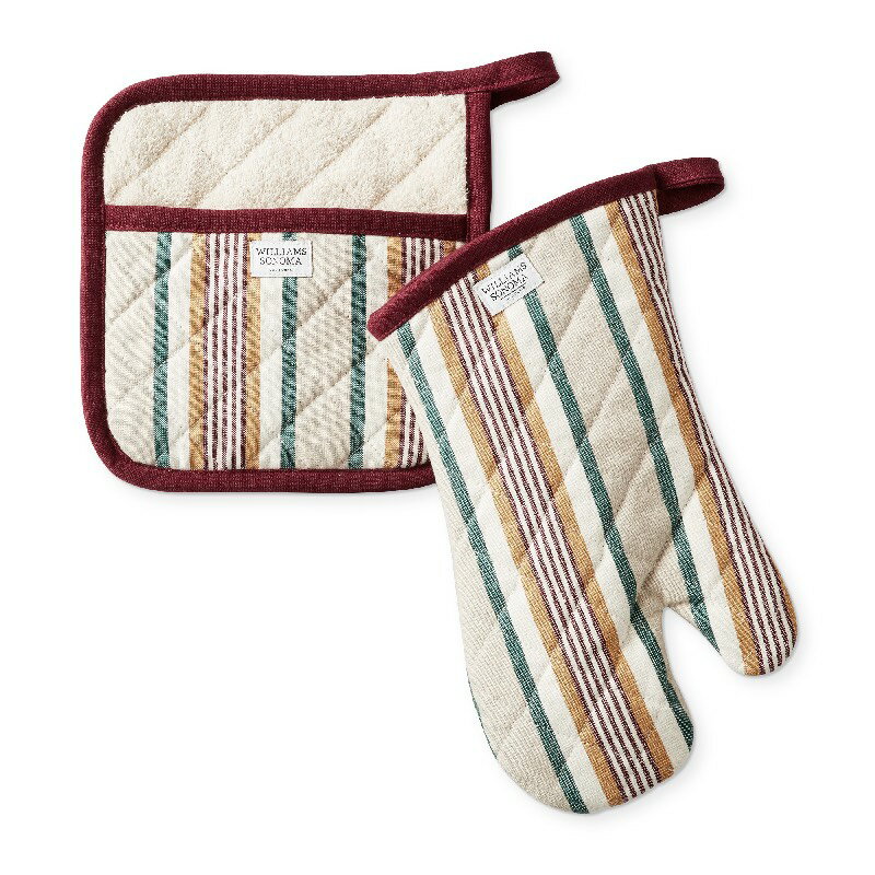ウイリアムズ・ソノマ ストライプ ミトン 鍋つかみ Williams Sonoma Autumn Stripe Oven Mitt & Potholder Set