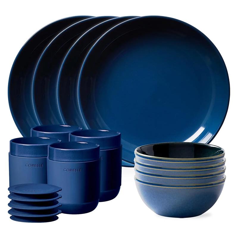 R[ HZbg 4g 16_ n Corelle Stoneware 16-pc Dinnerware Set Solid and Reactive Glazes, Service for 4