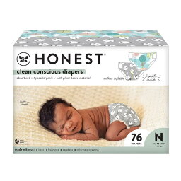 紙おむつ 76枚入 新生児 へその緒対応 交換サイン The Honest Company Clean Conscious Diapers, Above It All + Pandas, Size NB, 76 Count Club Box