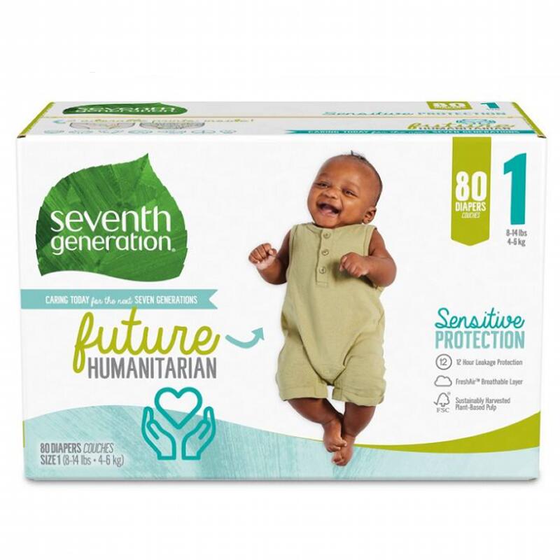 おむつ セブンスジェネレーション 4-6kg向け 大容量 80枚 敏感肌用 男女共用 無香料 Seventh Generation Baby Diapers, Size 1, for Sensitive Skin
