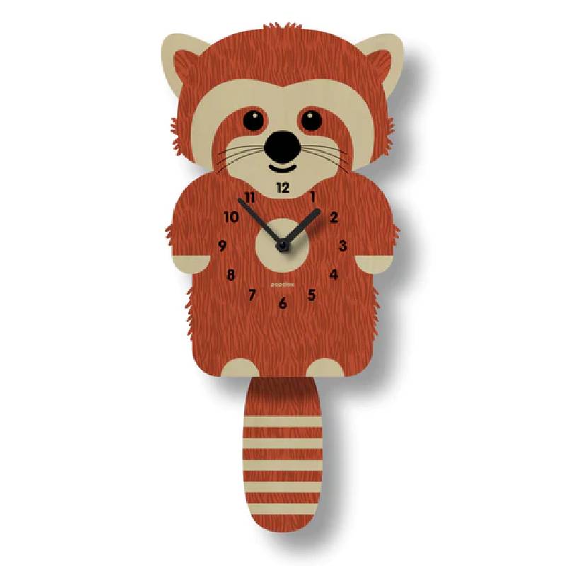 ウォールクロック レッサーパンダ 木製 ウッド 振り子 時計 壁掛け モダン ムース Modern Moose red panda pendulum clock