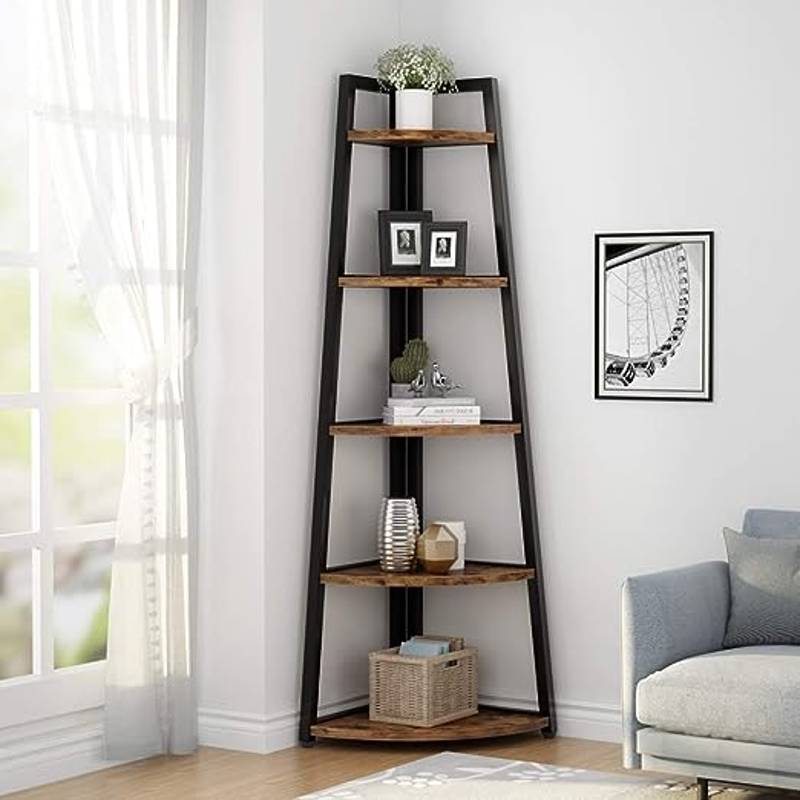 コーナーシェルフ 5段 本棚 プラントスタンド 高さ178cm Tribesigns 70 inch Tall Corner Shelf, 5 Tier Modern Corner Bookshelf Bookcase Industrial Corner Ladder Shelf Plant Stand