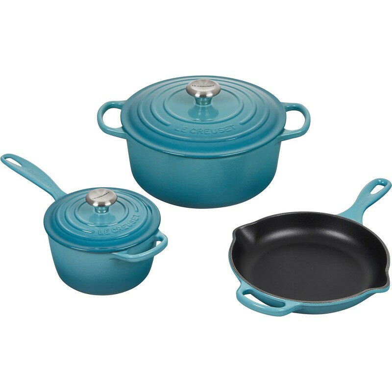 EN[[ N[[ NbNEFA  tCp 3_Zbg JrA u[ Le Creuset 5 Piece Signature Enameled Cast Iron Cookware Set, Caribbean