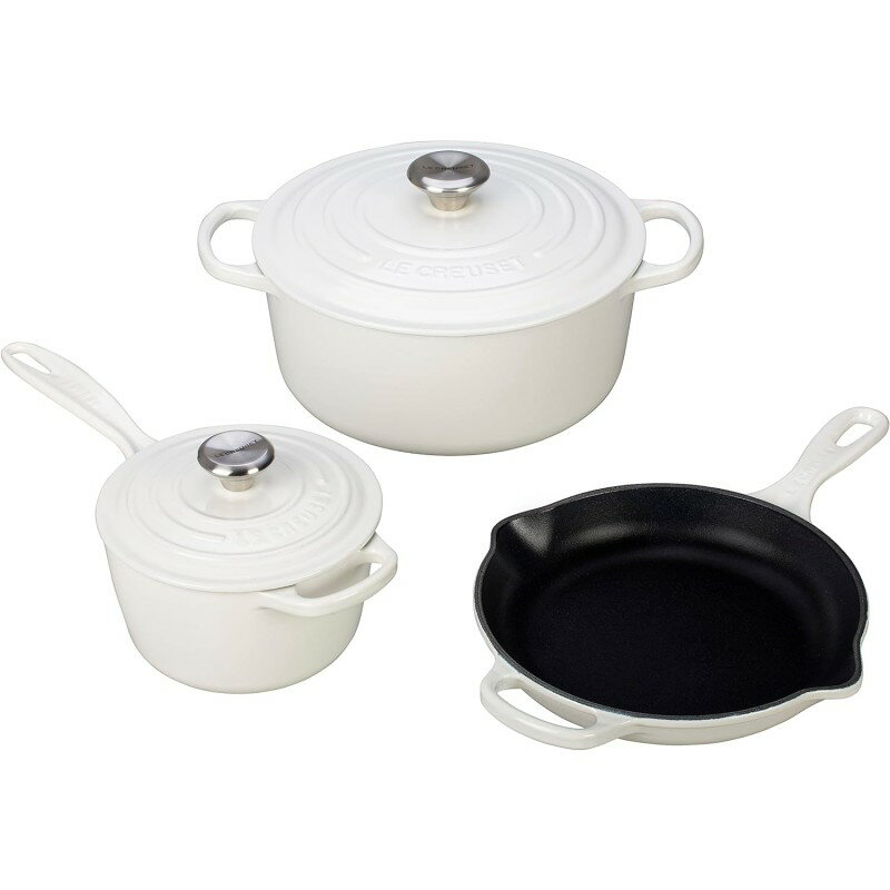 EN[[ N[[ NbNEFA  tCp 3_Zbg zCg Le Creuset 5 Piece Signature Enameled Cast Iron Cookware Set, White