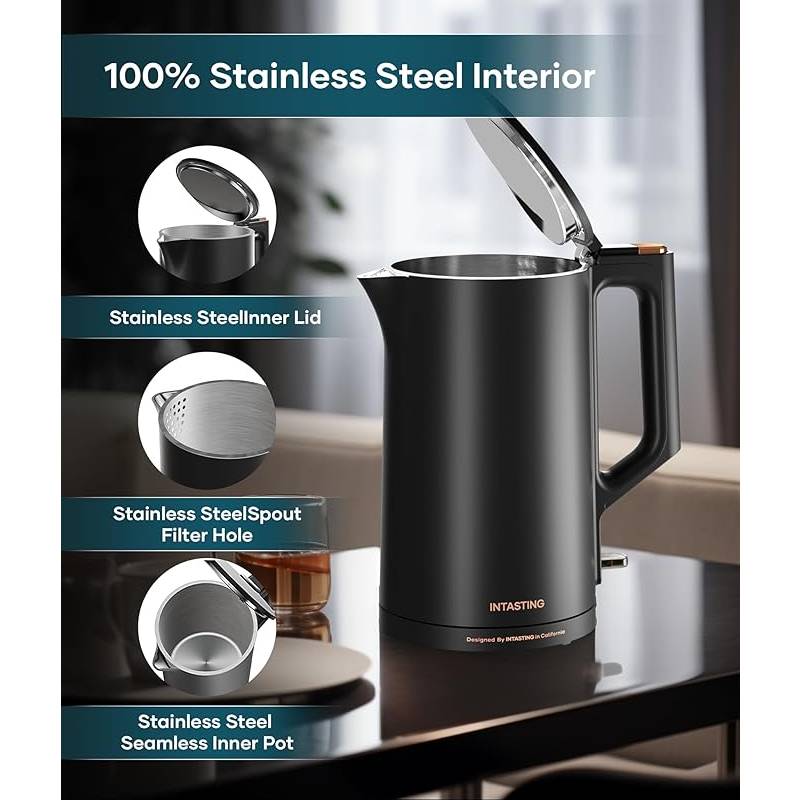 魔法瓶 電気ケトル 1.5L ステンレス Electric Kettle High Capacity 1500W Fast Heating Double Wall BPA-Free 家電