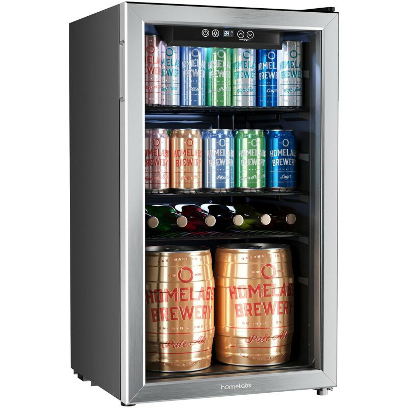 冷蔵庫 最大120缶 リバーシブル ガラスドア ステンレス オフィス 事務所 かっこいい おしゃれ ショーケース hOmeLabs Beverage Refrigerator and Cooler - 120 Can Mini Fridge with Glass Door for Soda Beer or Wine 家電