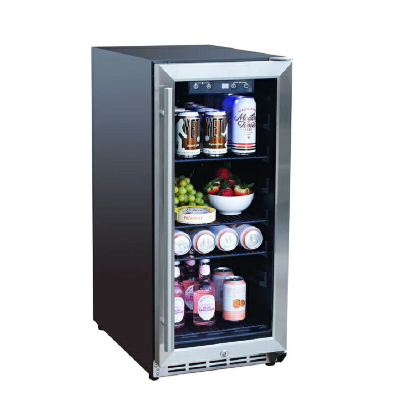 冷蔵庫 屋外 90L ステンレス ガラスドア ハンドルあり ブルー LED照明 幅38cm 高さ86cm American Made Grills 15" Outdoor Rated Fridge with Glass Door SSRFR-15G 家電