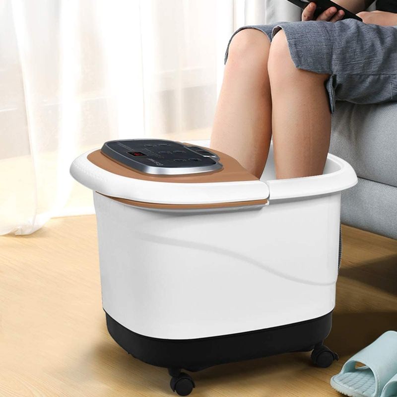 フットバス 足湯 スパ 電動ローラー タイマー 温度調節 キャスター付 加温 バブル 泡 Giantex Foot Spa, Foot Spa Bath Massager with Heat, Adjustable Water Shower, Motorized Shiatsu Massage Balls, 2 Maize Rollers, Time & Temper Control 家電