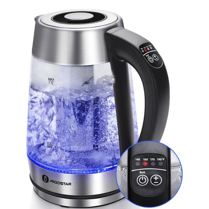 電気ケトル 温度調節機能付き 1.7L Aigostar Electric Kettle, Tea Kettle with Temperature Control and Tea Infuser, 1500W 家電