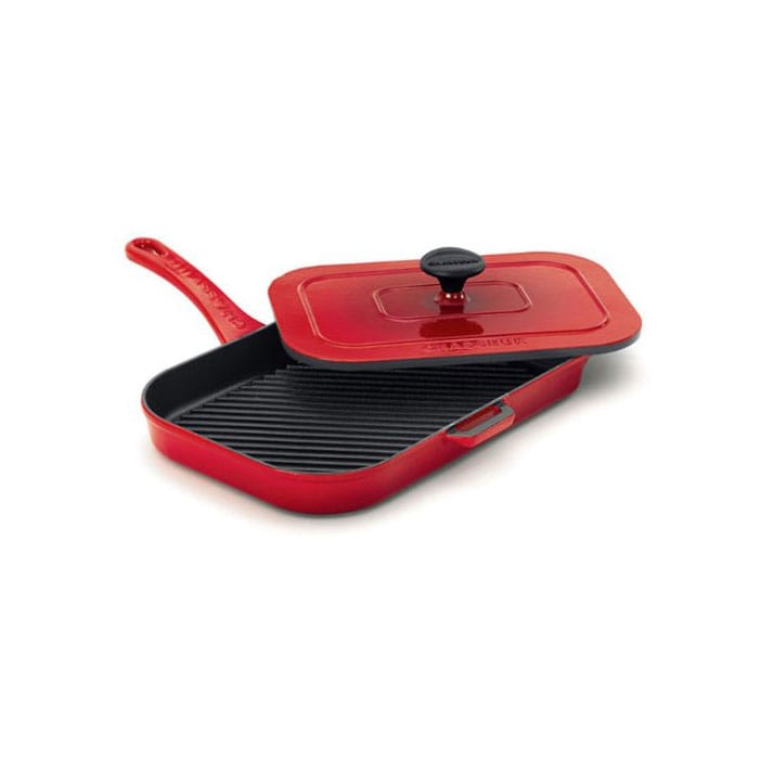 シャスール 2重エナメルキャストアイアン フレンチパニーニプレスパン 蓋付 赤 チリレッド Chasseur Cast Iron 3380CR French Panini Press with Lid, Chili Red