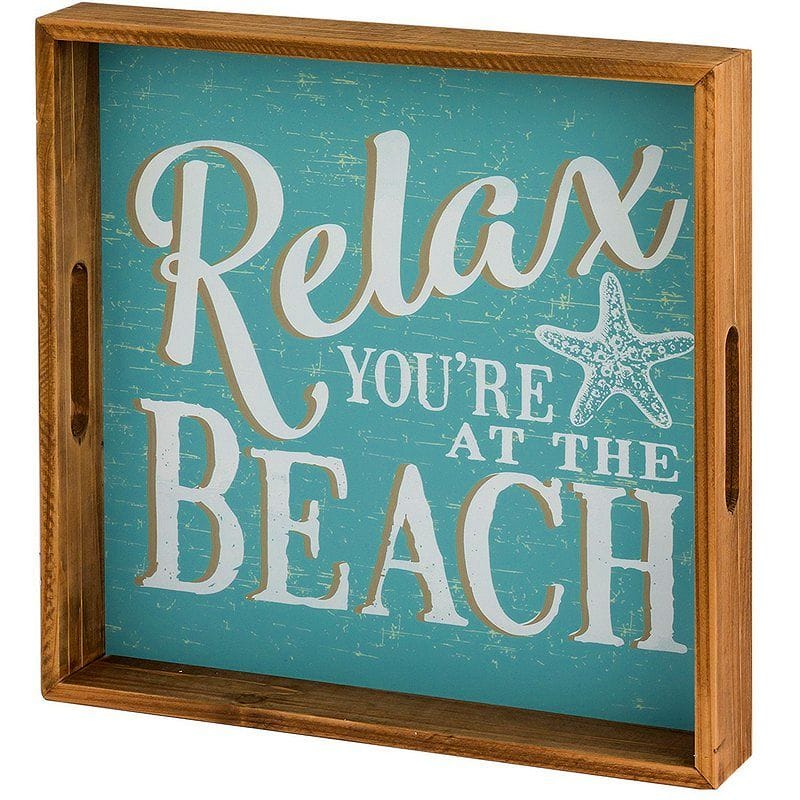 楽天アルファエスパス楽天市場店デコレーショントレイ プリンズ ナチュラル リラックス ビーチ お盆 木 ウッド Prinz 11.75 X 11.75 Inch Relax You're at The Beach Natural Wood Tabletop Tray Plaque