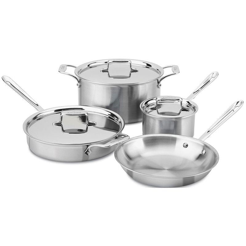 オールクラッド d5 ステンレス フライパン 鍋 7点セット All-Clad BD005707-R D5 Brushed 18/10 Stainless Steel 5-Ply Bonded Dishwasher Safe Cookware Set, 7-Piece, Silver