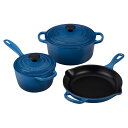 ルクルーゼ クックウェア 鍋 フライパン 3点セット マルセイユ ブルー Le Creuset 5 Piece Signature Enameled Cast Iron Cookware Set, Marseille